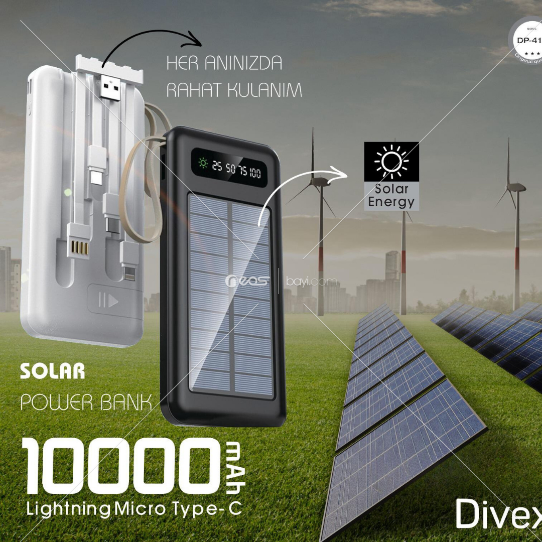 DİVEX DP-416 10.000mAH Powerbank Güneş Enerjili