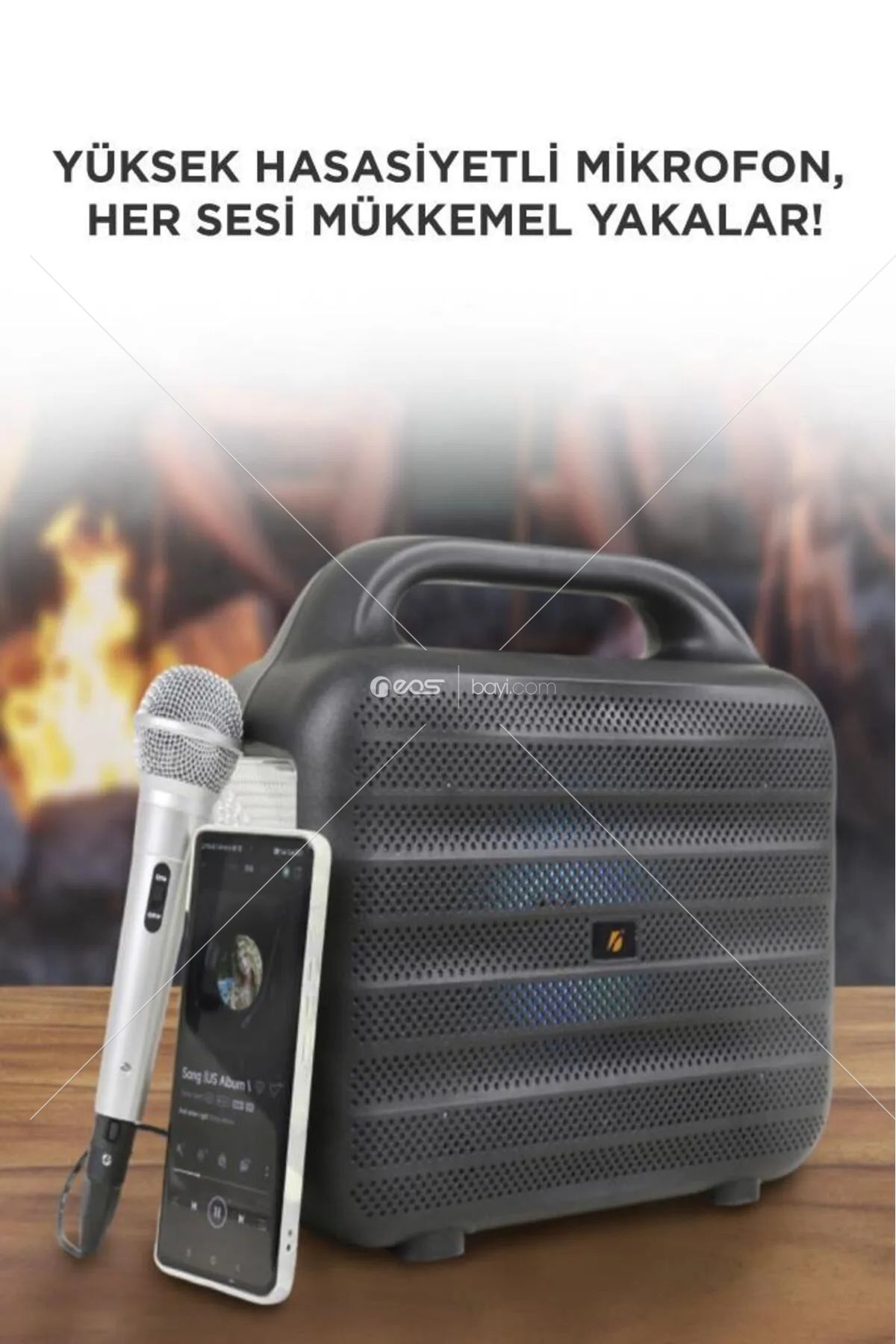 KTS-1769 Mikrofon,1 Led Ampül ve Fenerli Bluetooth Hoparlör Güneş Panelli Powerbank Kamp Hopa