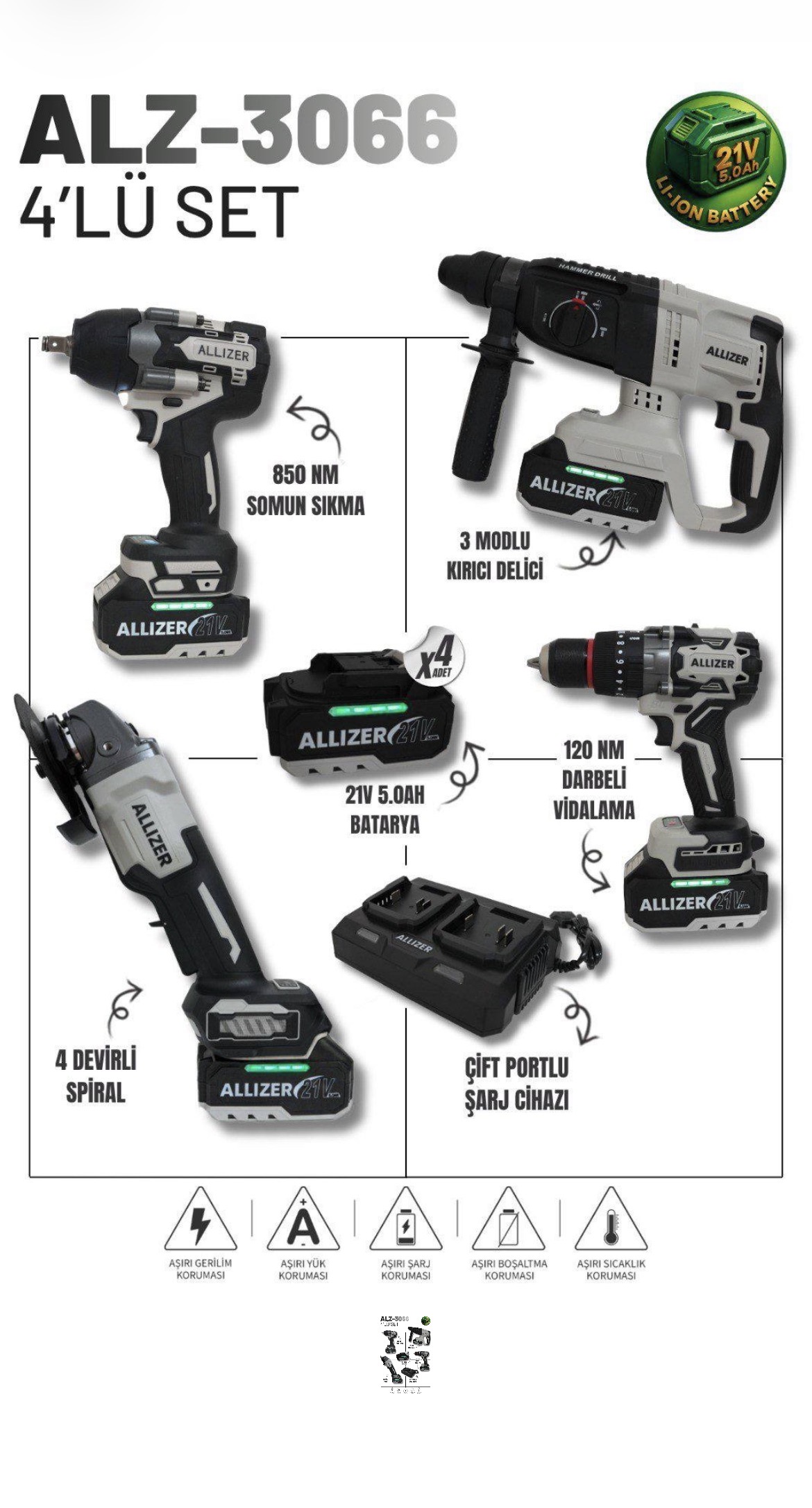 Allizer 4'Lü Set Gri