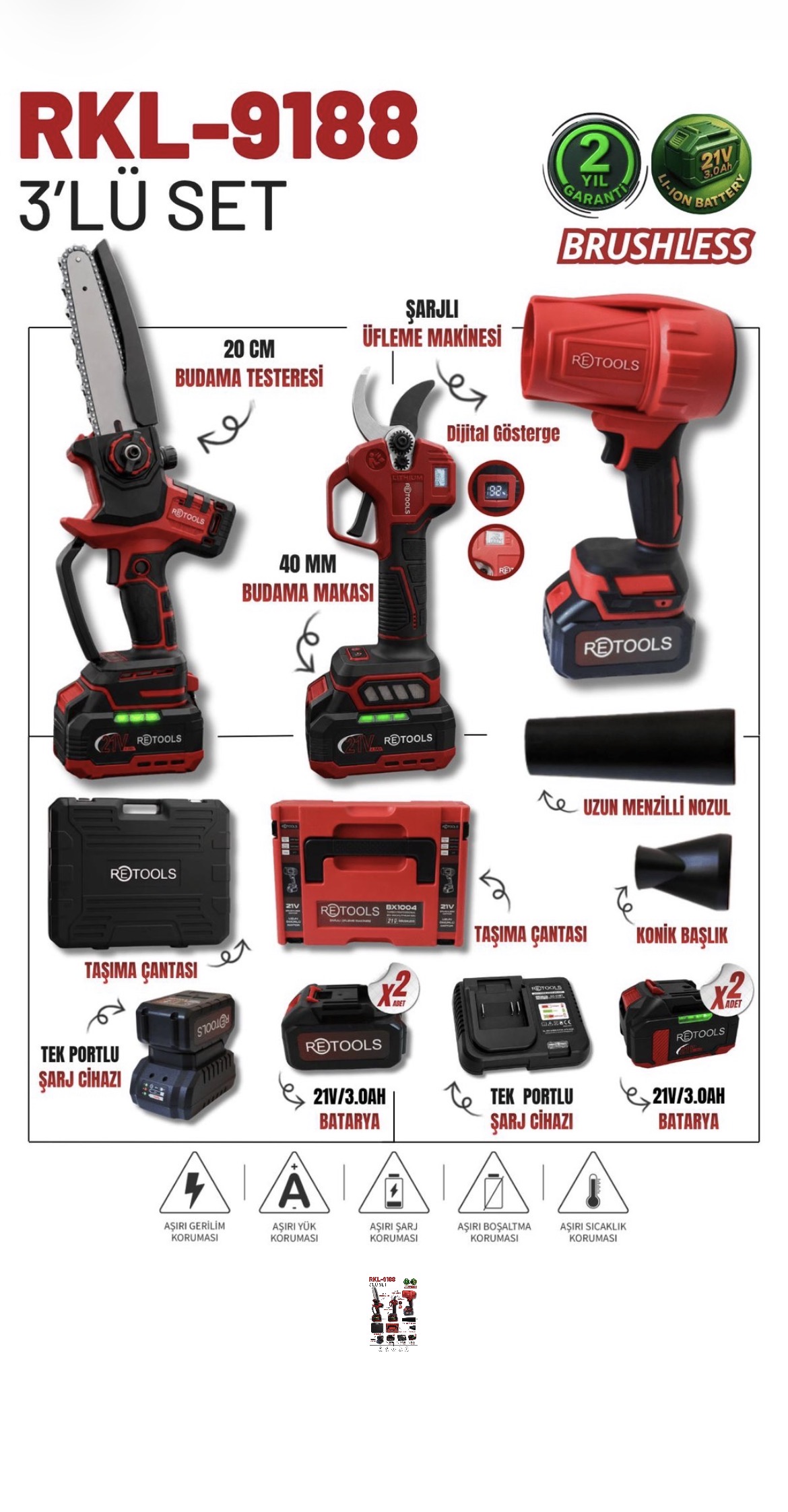Retools bordo 3'lü set (makas - dijital testere - hava üfleme)
